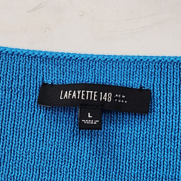 LAFAYETTE 148 New York Blue Cotton Textured Sweater L - Picture 3 of 4